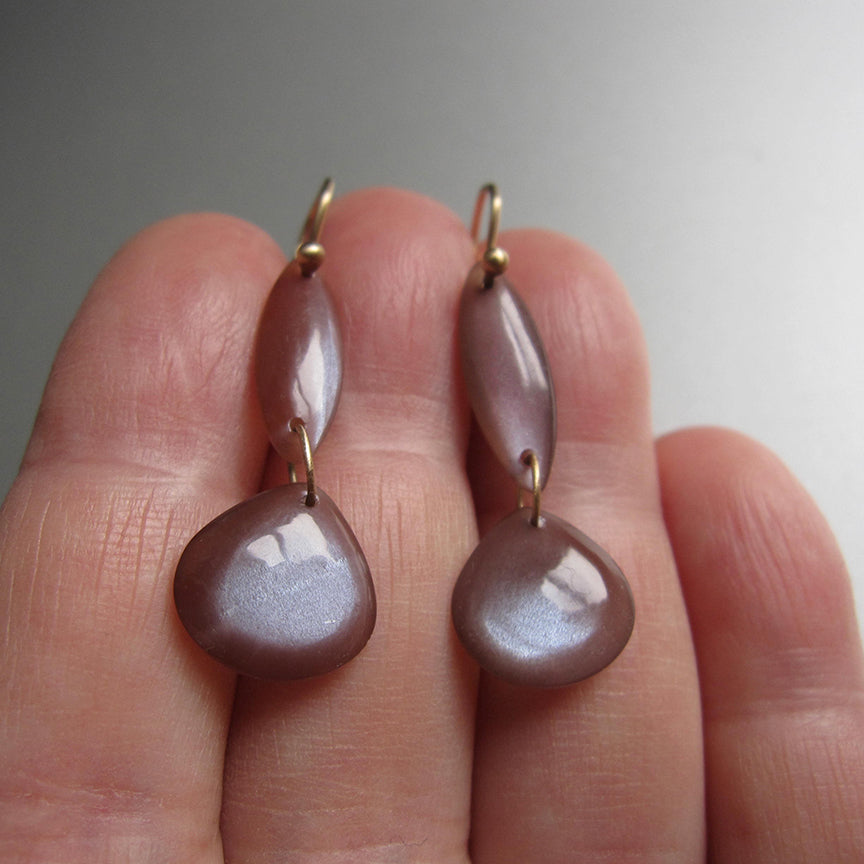 chocolate moonstone double drops solid 14k gold earrings