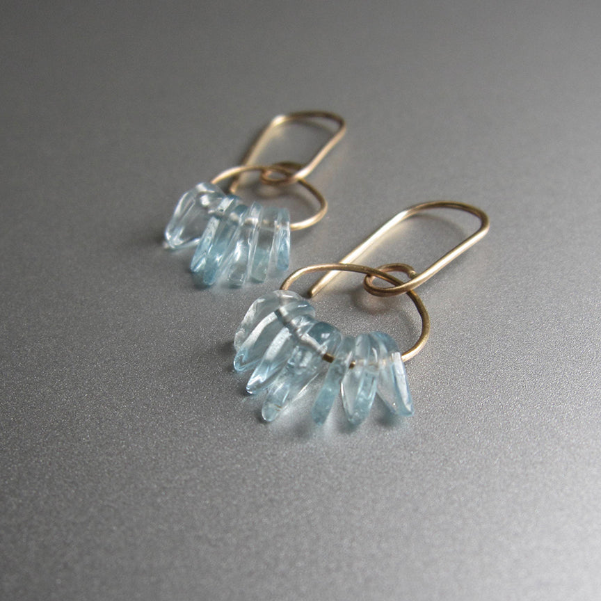aquamarine fringe loops solid 14k gold earrings