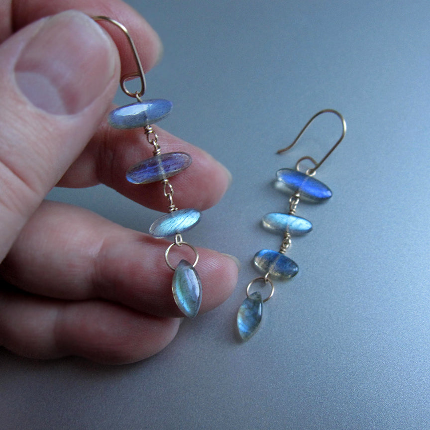 Reserved Order for Ines --- Aquamarine Three Drop Earrings, Labradorite Fishbone Earrings