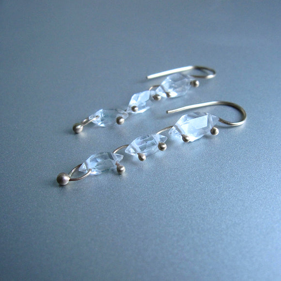 Crystal Quartz Triple Drops, Solid 14k Gold Drop Earrings