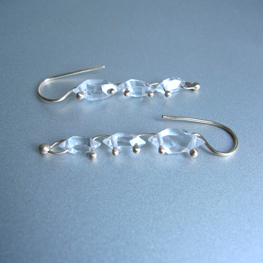 Crystal Quartz Triple Drops, Solid 14k Gold Drop Earrings
