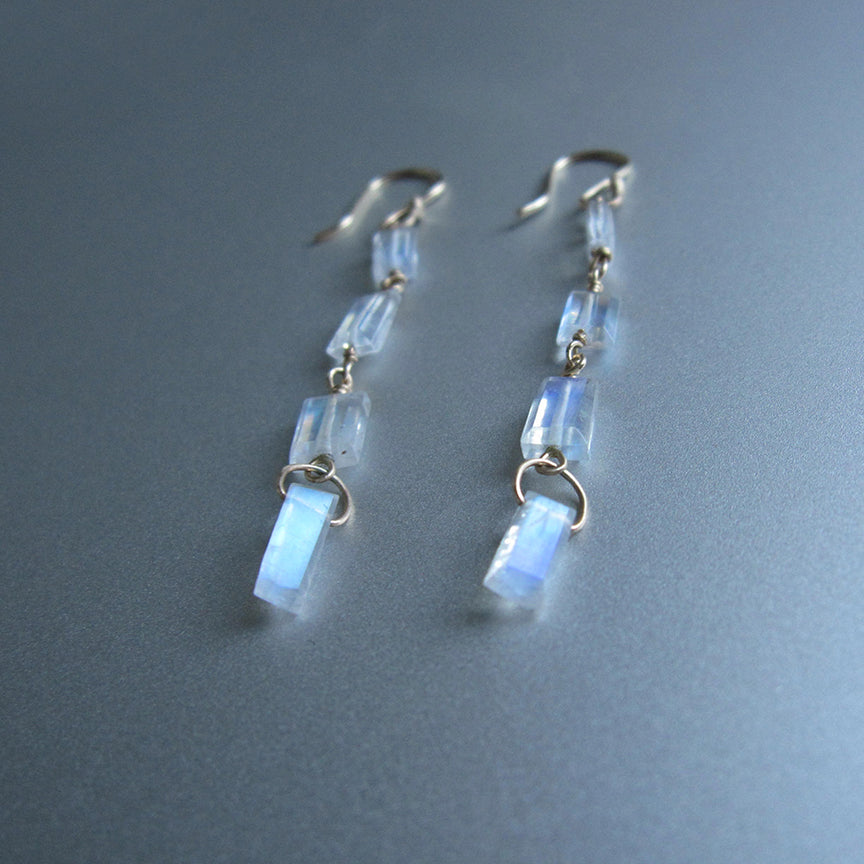 Custom Listing for Courtney --- Rainbow Moonstone Double Rectangle Links, Solid 14k Gold Earrings