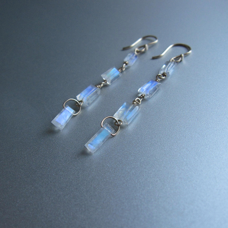 Custom Listing for Courtney --- Rainbow Moonstone Double Rectangle Links, Solid 14k Gold Earrings