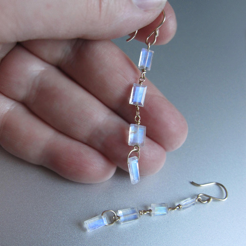 Custom Listing for Courtney --- Rainbow Moonstone Double Rectangle Links, Solid 14k Gold Earrings