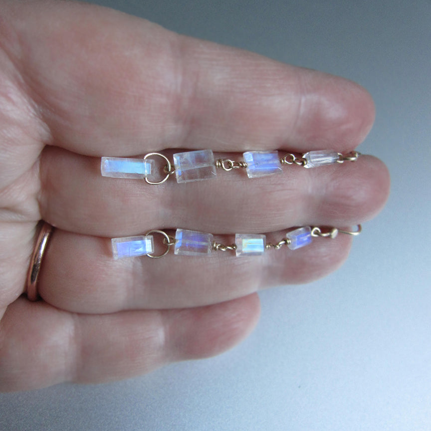Custom Listing for Courtney --- Rainbow Moonstone Double Rectangle Links, Solid 14k Gold Earrings