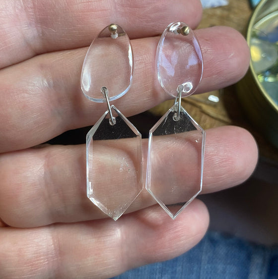 Custom Order for Amanda --- Clear Quartz Crystal Slice Double Drops, Solid 14k Gold Earrings