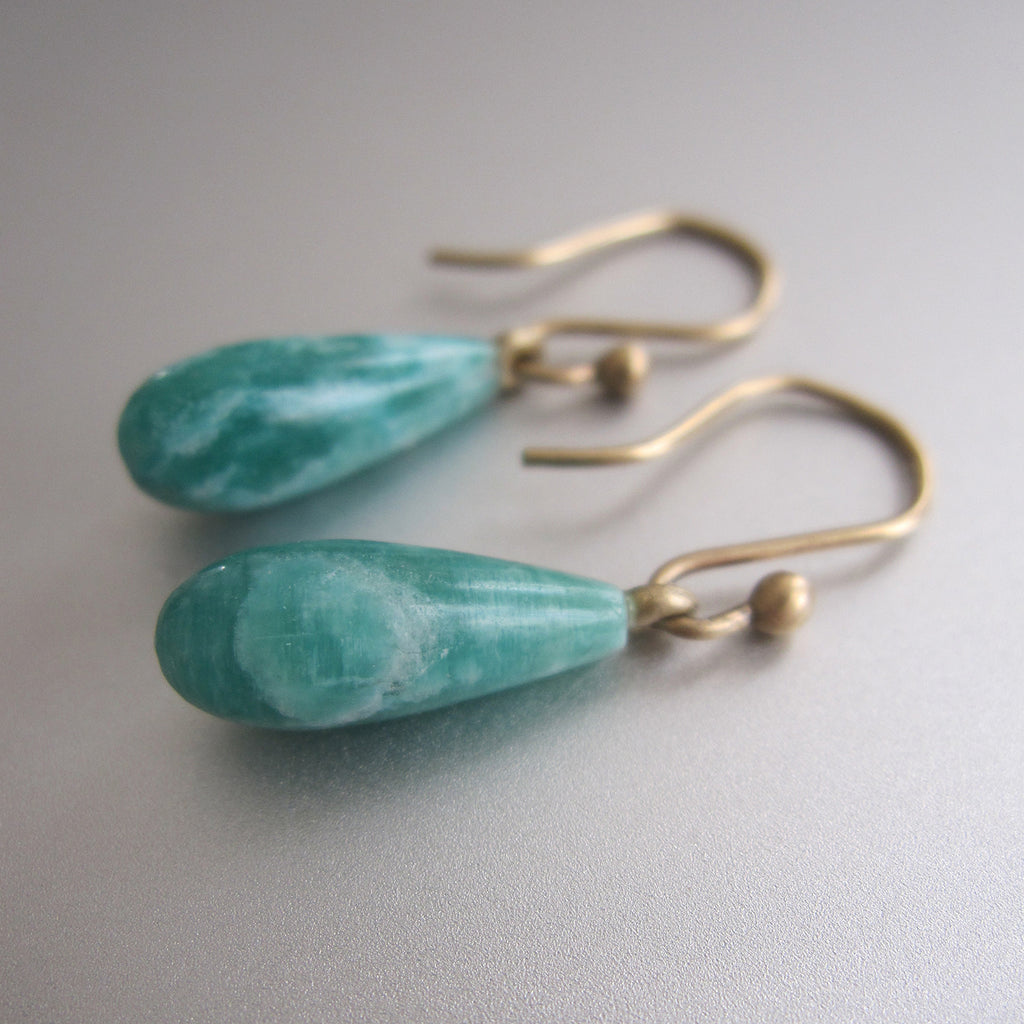 Green Russian Amazonite Drops Solid 14k Gold Earrings