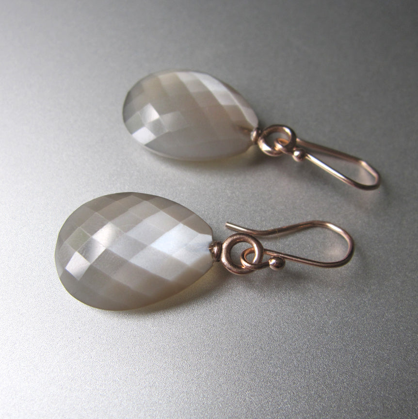 Gray Moonstone Faceted Drops Solid 14k Gold Earrings Choose Rose Gold or Yellow Gold