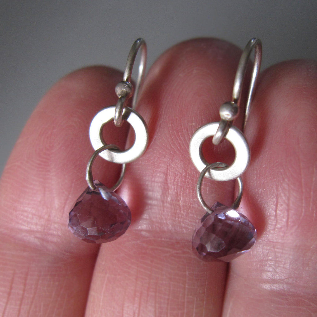 amethyst and hammered round link drop sterling silver earrings