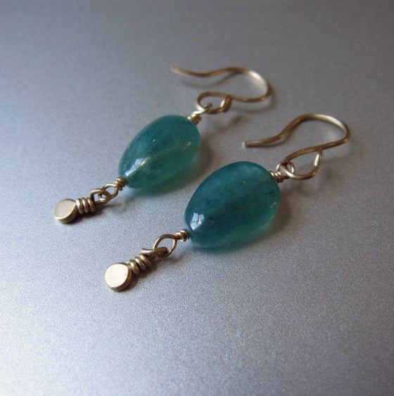Custom order for Vicky --- Grandidierite Pebbles with Small Disc Dangles, Solid 14k Gold Earrings