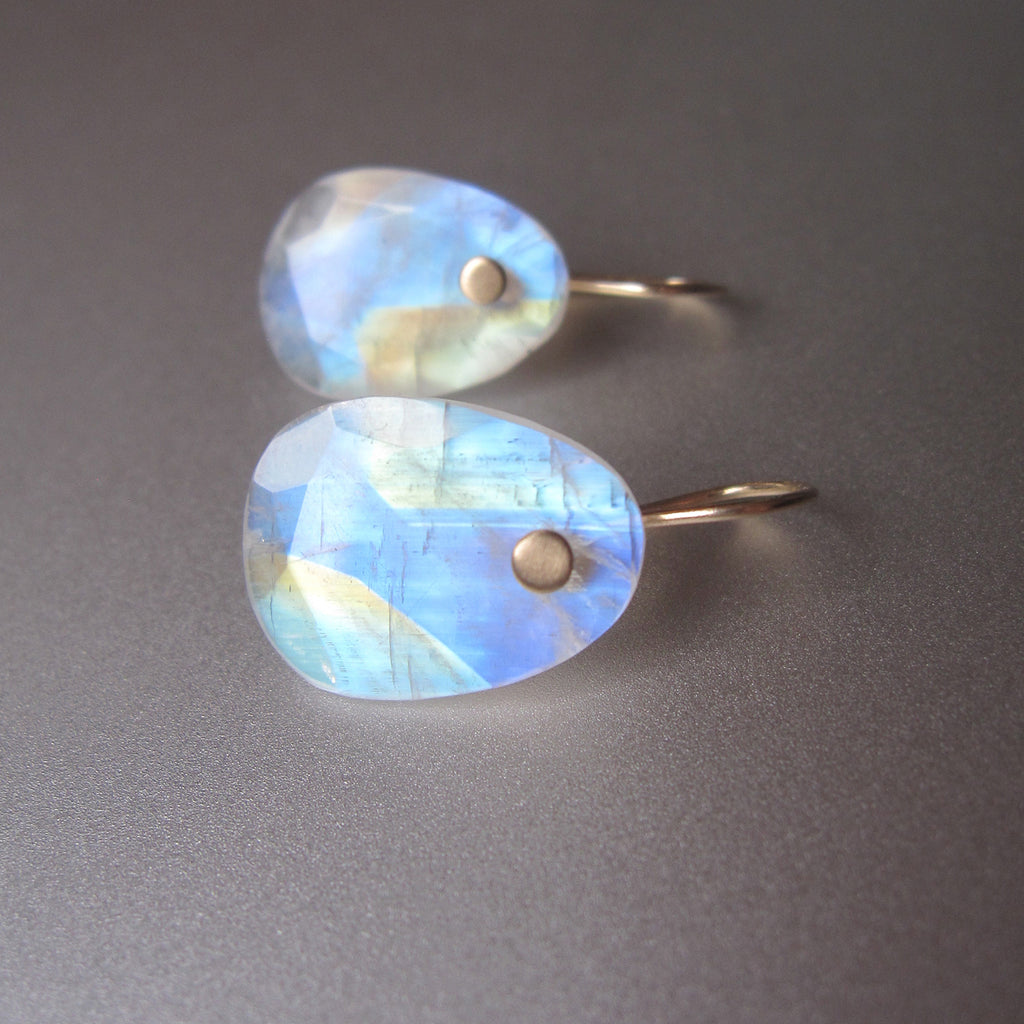 station cut rainbow moonstone egg shaped drops solid 14k gold earrings4