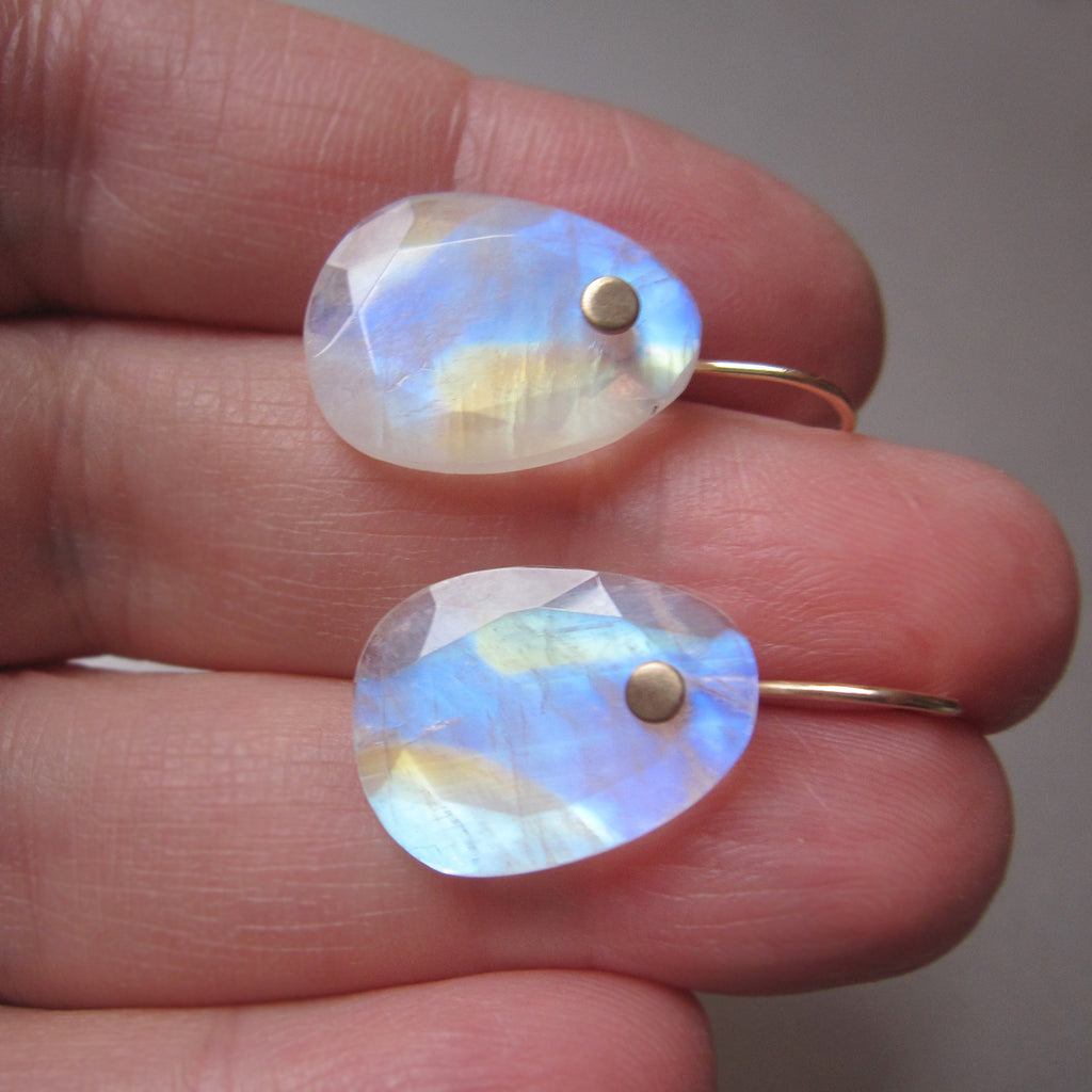 station cut rainbow moonstone egg shaped drops solid 14k gold earrings7