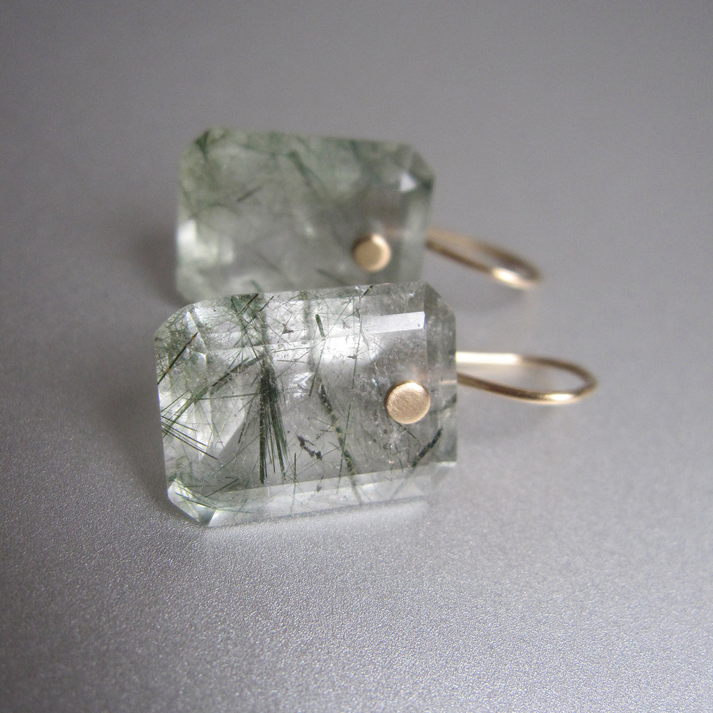 green tourmalinated emerald cut drops solid 14k gold earrings2