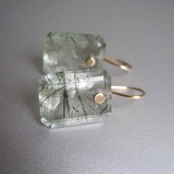 green tourmalinated emerald cut drops solid 14k gold earrings