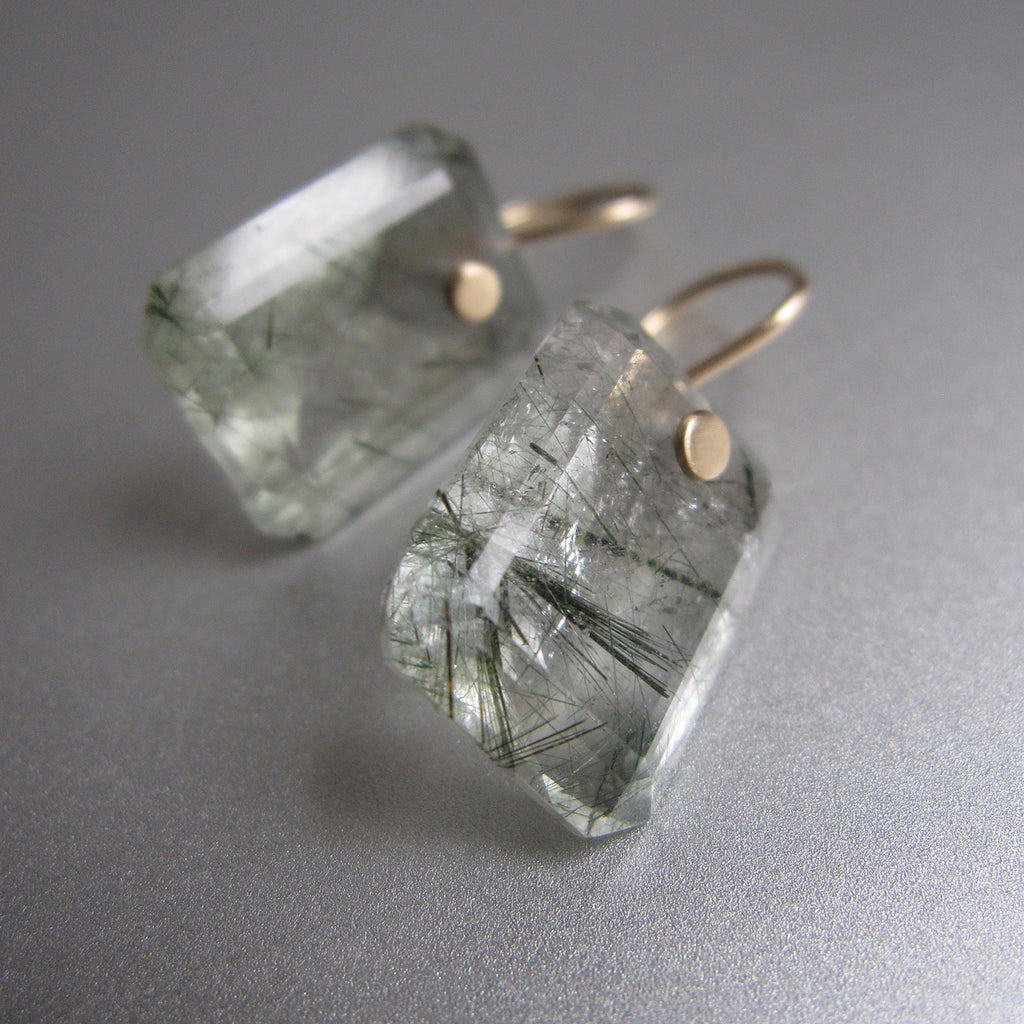 green tourmalinated emerald cut drops solid 14k gold earrings5
