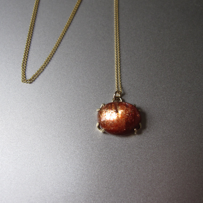 sunstone horizontal oval prong set solid 14k gold necklace