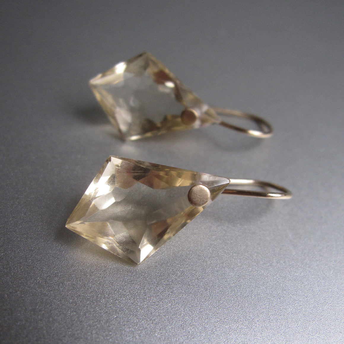 faceted citrine kite drops solid 14k gold earrings
