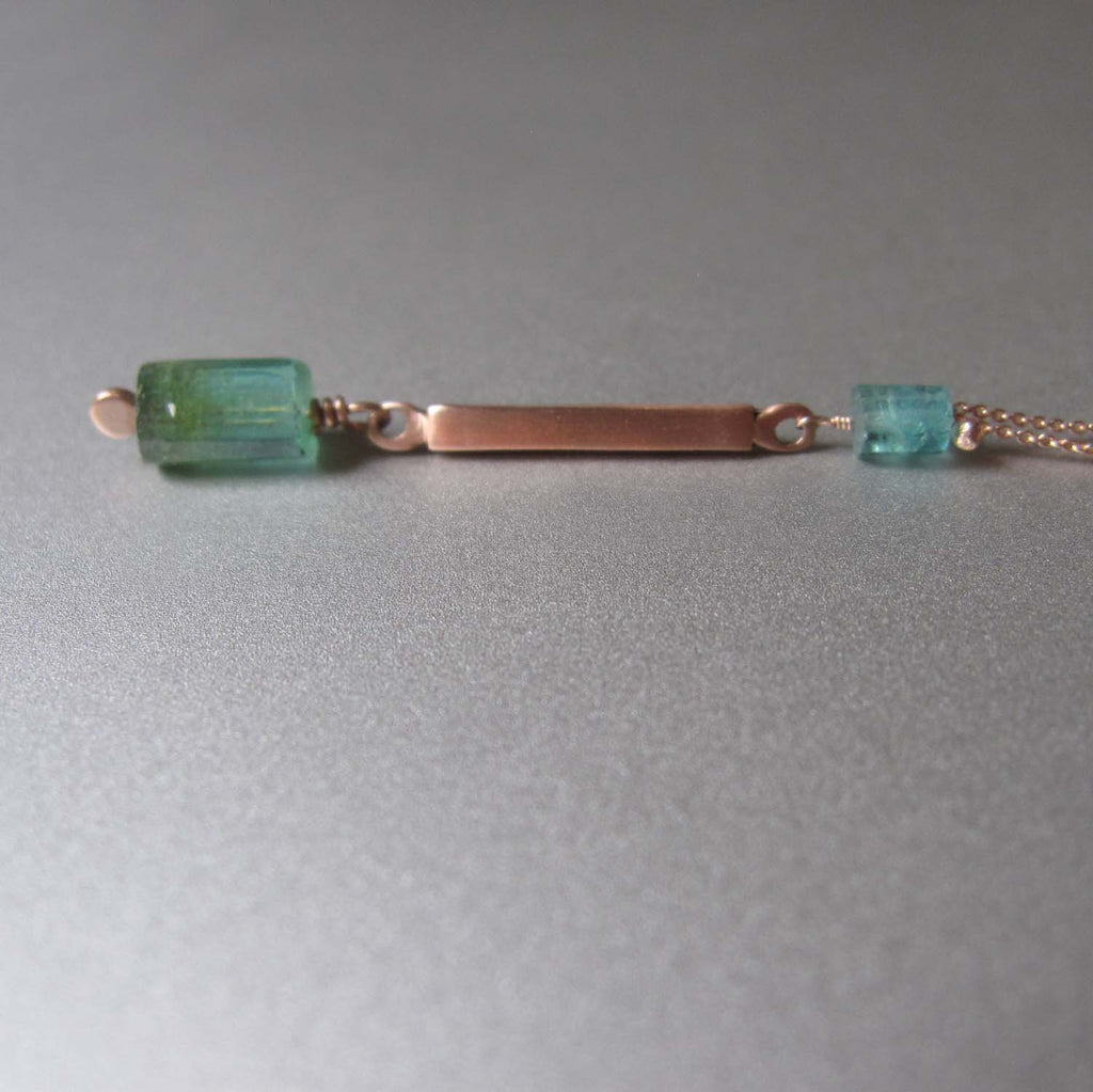 green tourmaline 14k rose gold y necklace with solid gold bar pendant3