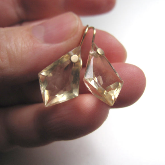 faceted citrine kite drops solid 14k gold earrings