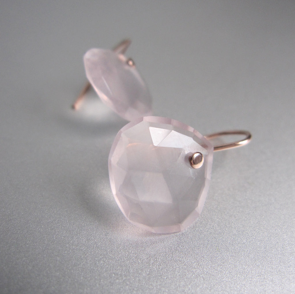 rose cut rose quartz slice drops solid 14k rose gold earrings