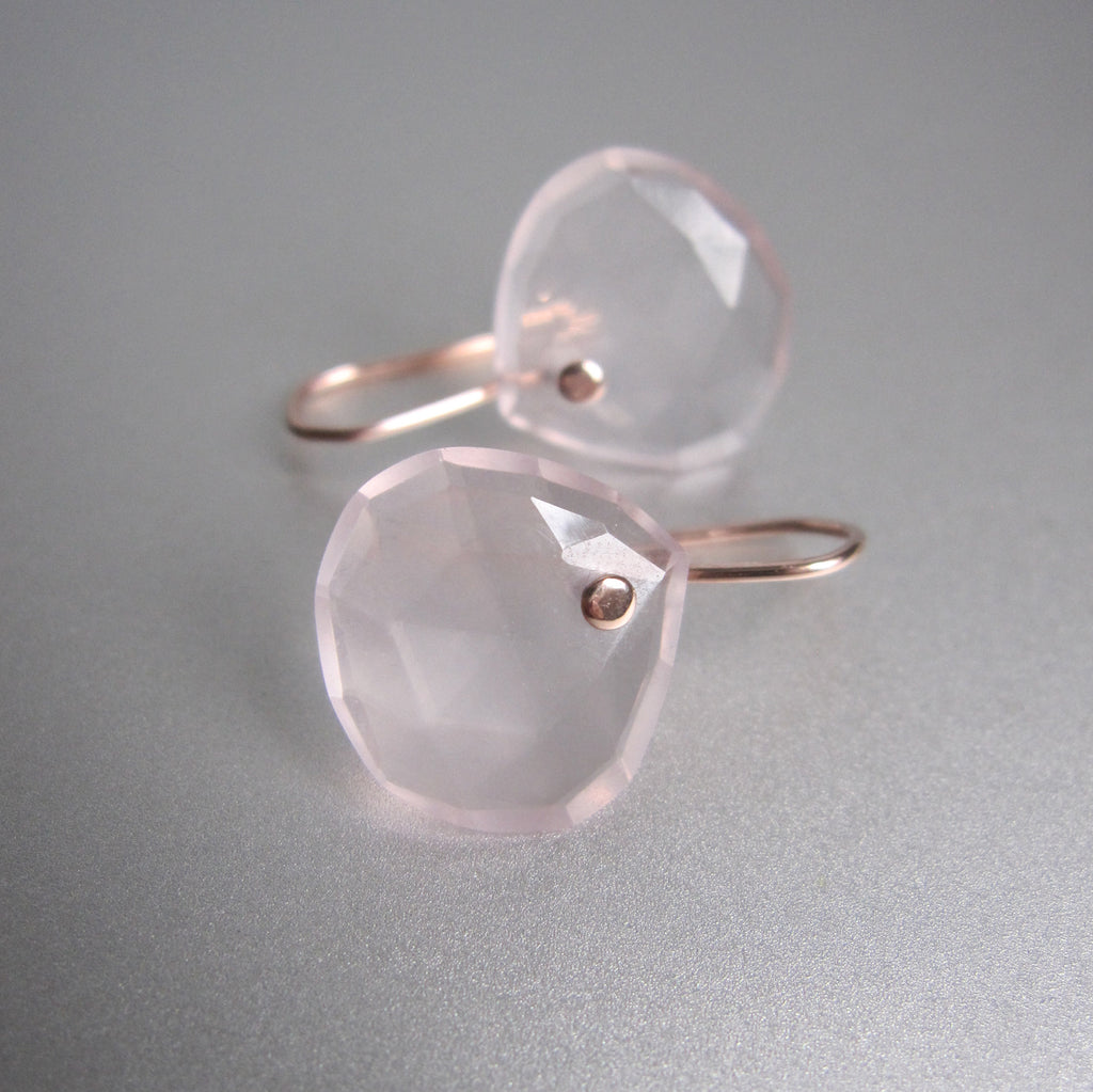 rose cut rose quartz slice drops solid 14k rose gold earrings3