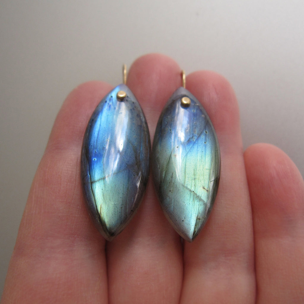 labradorite blue to green thick navette drops solid 14k gold earrings7