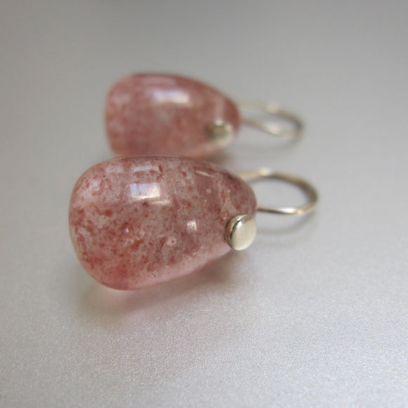 lepidocrocite pink quartz jelly bean drops solid 14k white gold earrings
