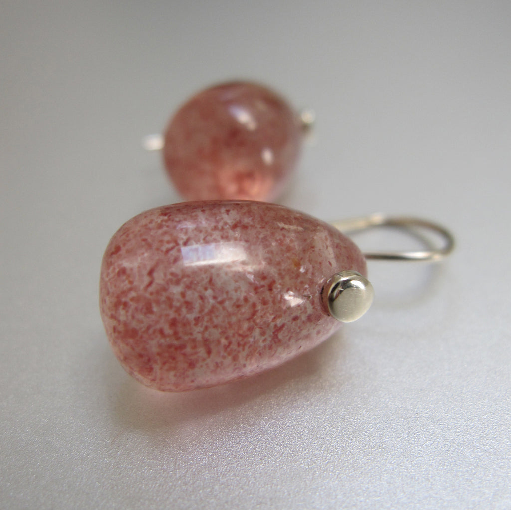 lepidocrocite pink quartz jelly bean drops solid 14k white gold earrings3