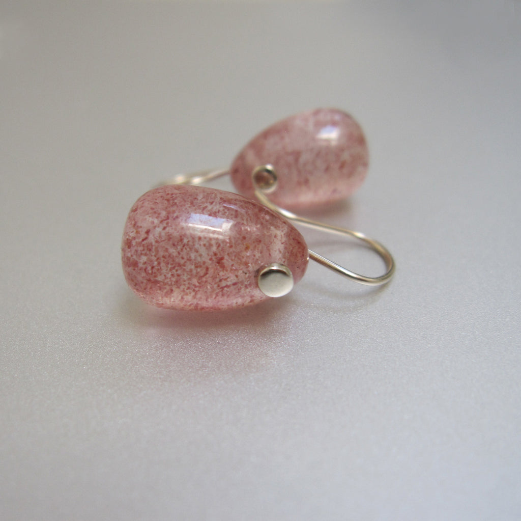 lepidocrocite pink quartz jelly bean drops solid 14k white gold earrings4