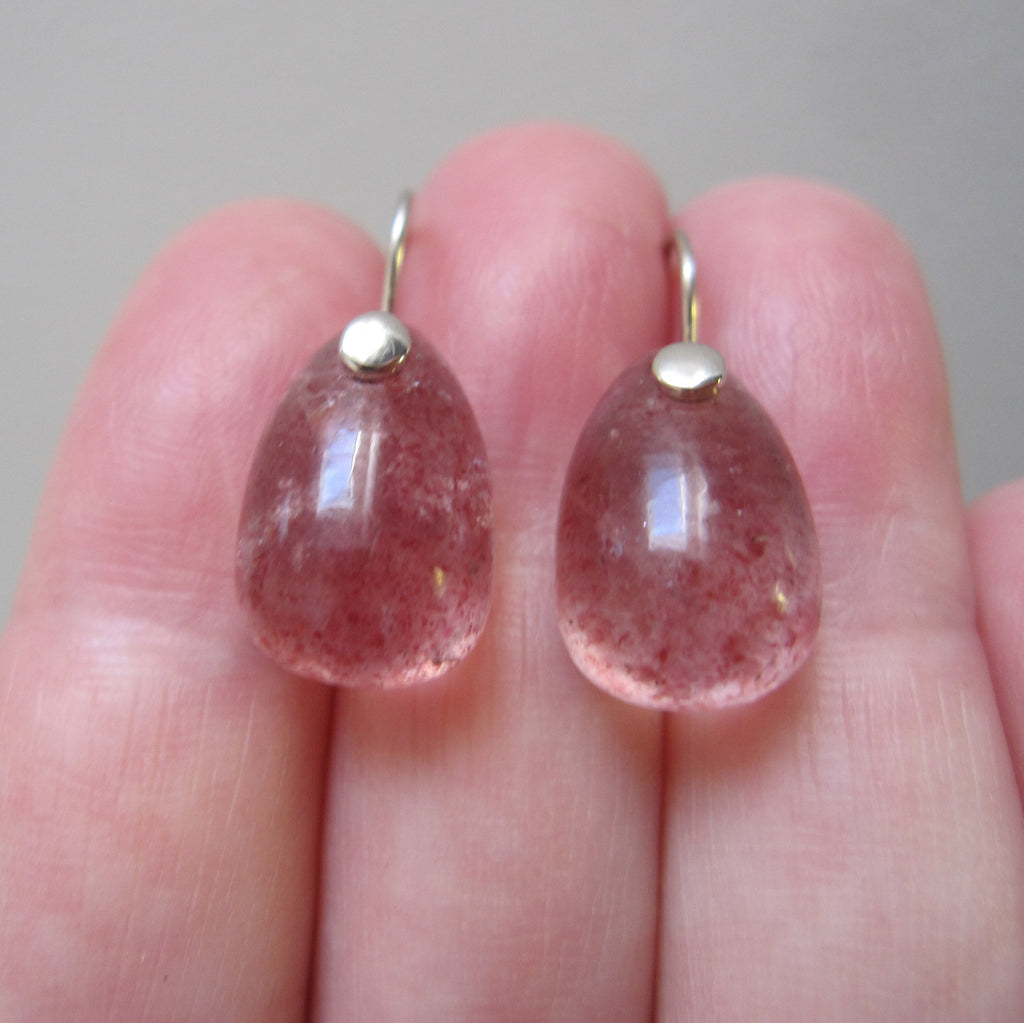 lepidocrocite pink quartz jelly bean drops solid 14k white gold earrings5