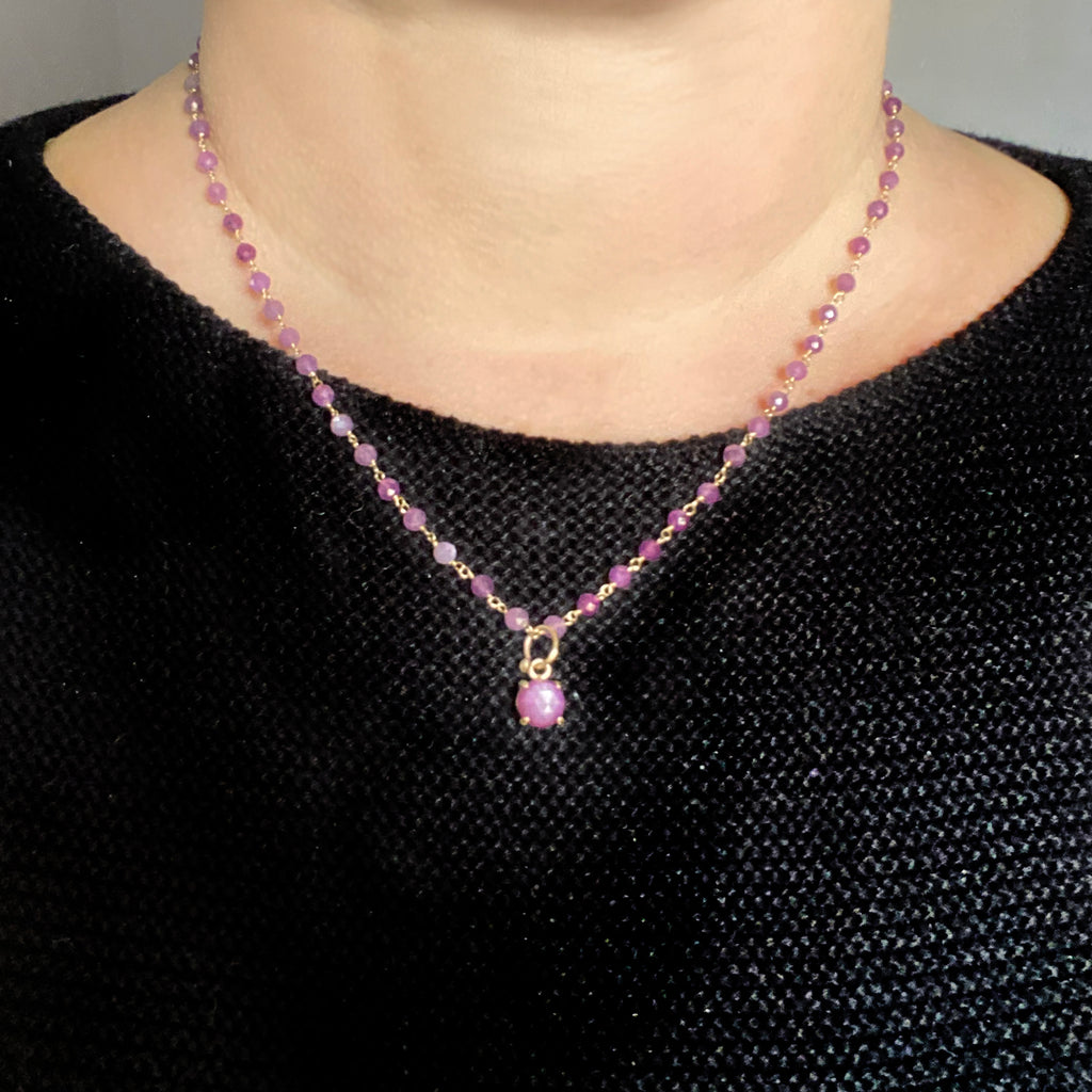 pink star ruby necklace with rose cut pendant solid 14k gold necklace2