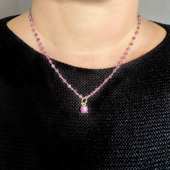 pink star ruby necklace with rose cut pendant solid 14k gold necklace