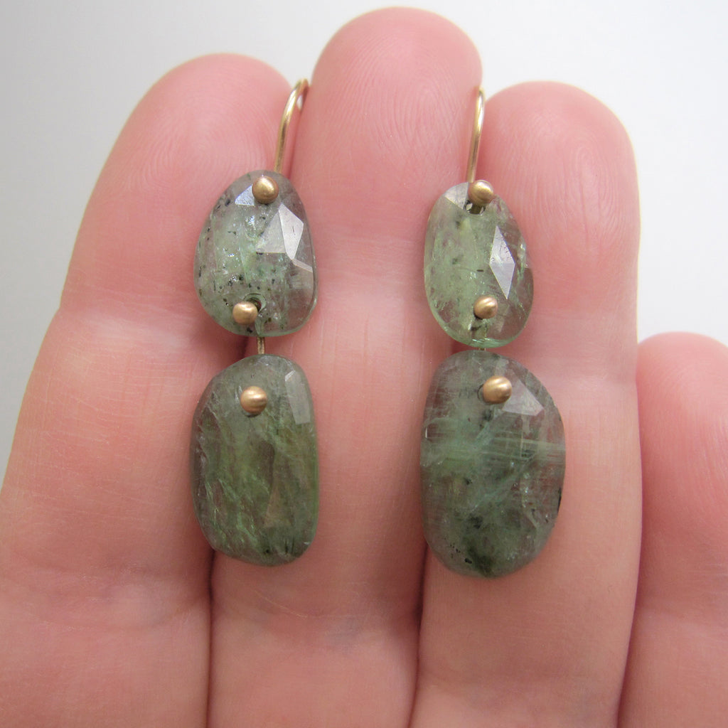 green kyanite double drop solid 14k gold earrings3
