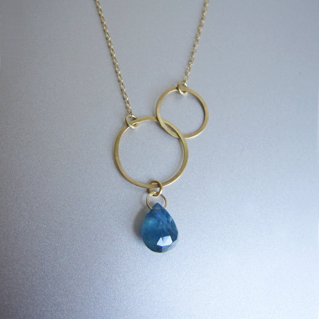 double circle sapphire drop solid 18k gold necklace2