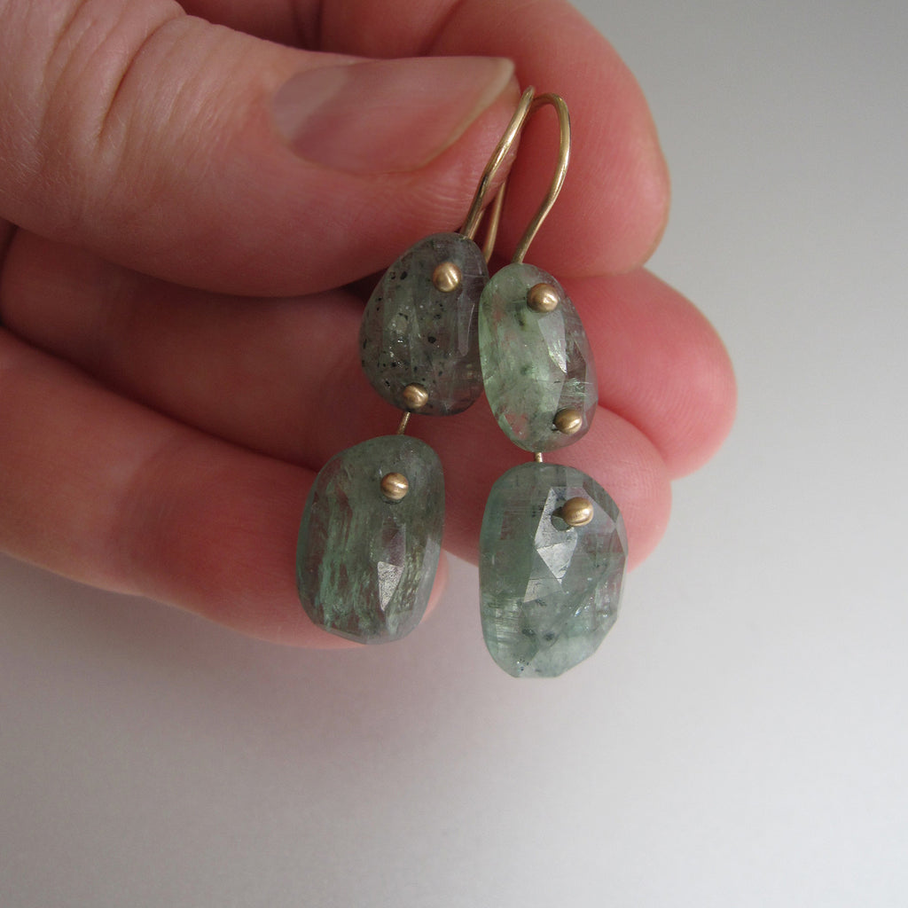 green kyanite double drop solid 14k gold earrings4
