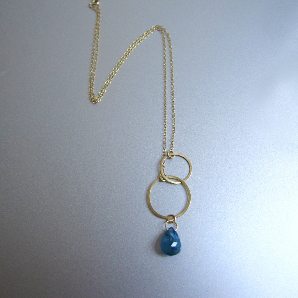 double circle sapphire drop solid 18k gold necklace