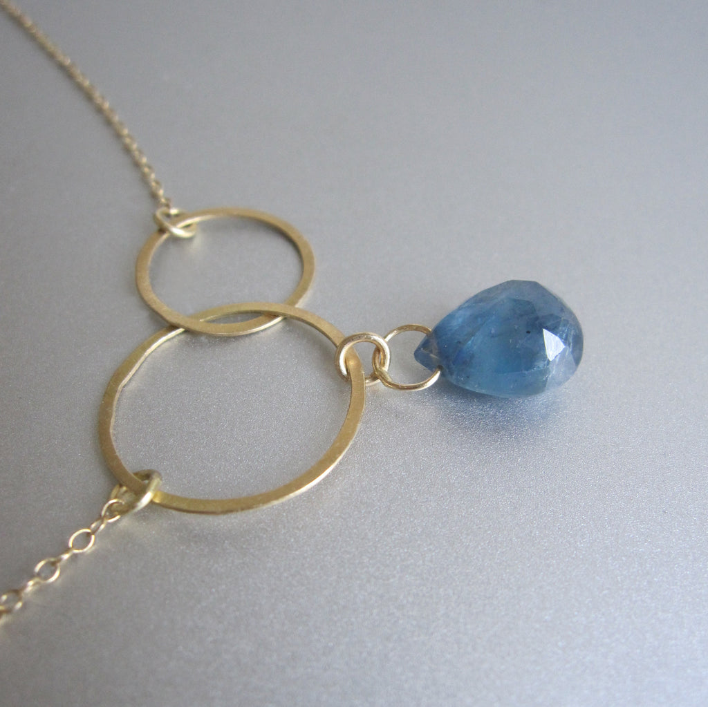 double circle sapphire drop solid 18k gold necklace3
