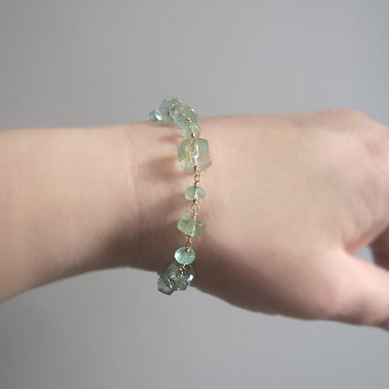 emerald and moss aquamarine solid 14k gold bracelet