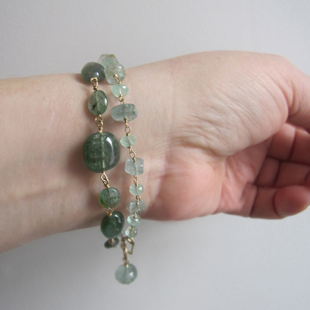 emerald and moss aquamarine solid 14k gold bracelet8