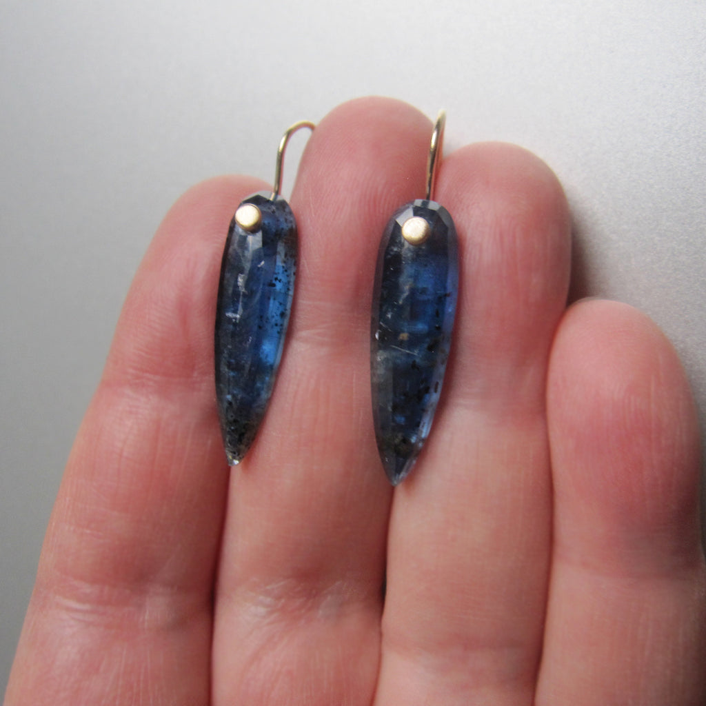 mossy blue kyanite pointed drops solid 14k gold earrings2