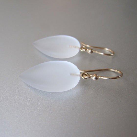 frosted quartz pointed drops solid 14k gold earrings