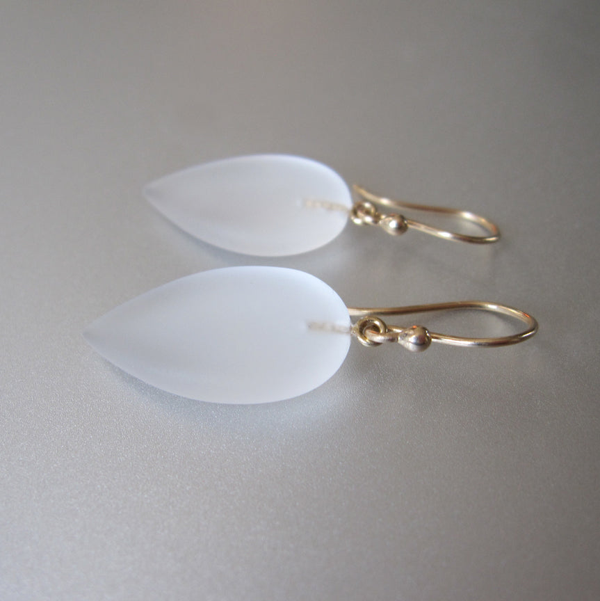 frosted quartz pointed drops solid 14k gold earrings