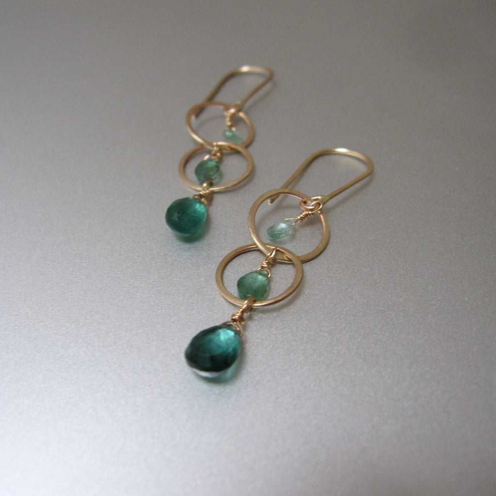 long ombre green tourmaline hammered circle link drops solid 14k gold earrings2