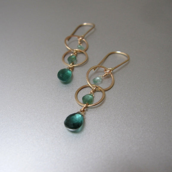 long ombre green tourmaline hammered circle link drops solid 14k gold earrings