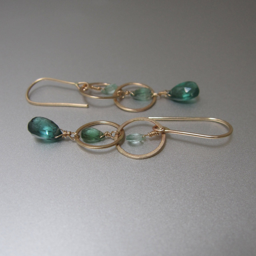 long ombre green tourmaline hammered circle link drops solid 14k gold earrings3