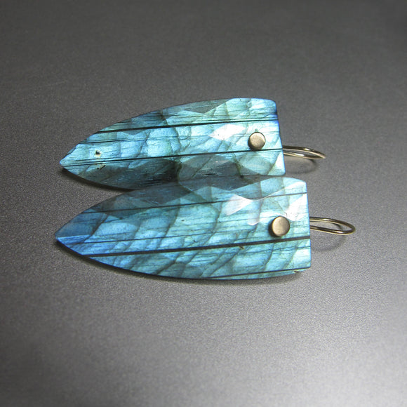 bright blue labradorite faceted pointed drops solid 14k gold earrings