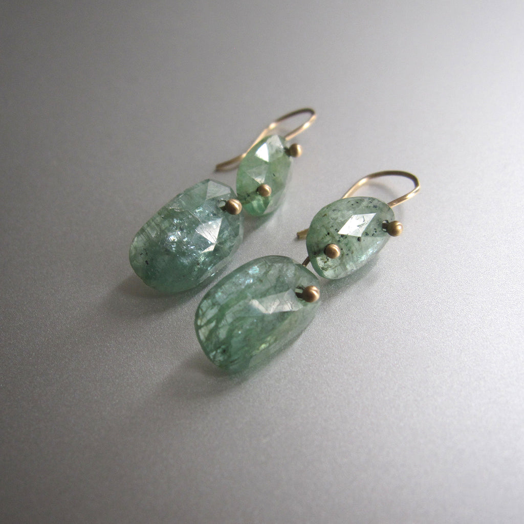 green kyanite double drop solid 14k gold earrings