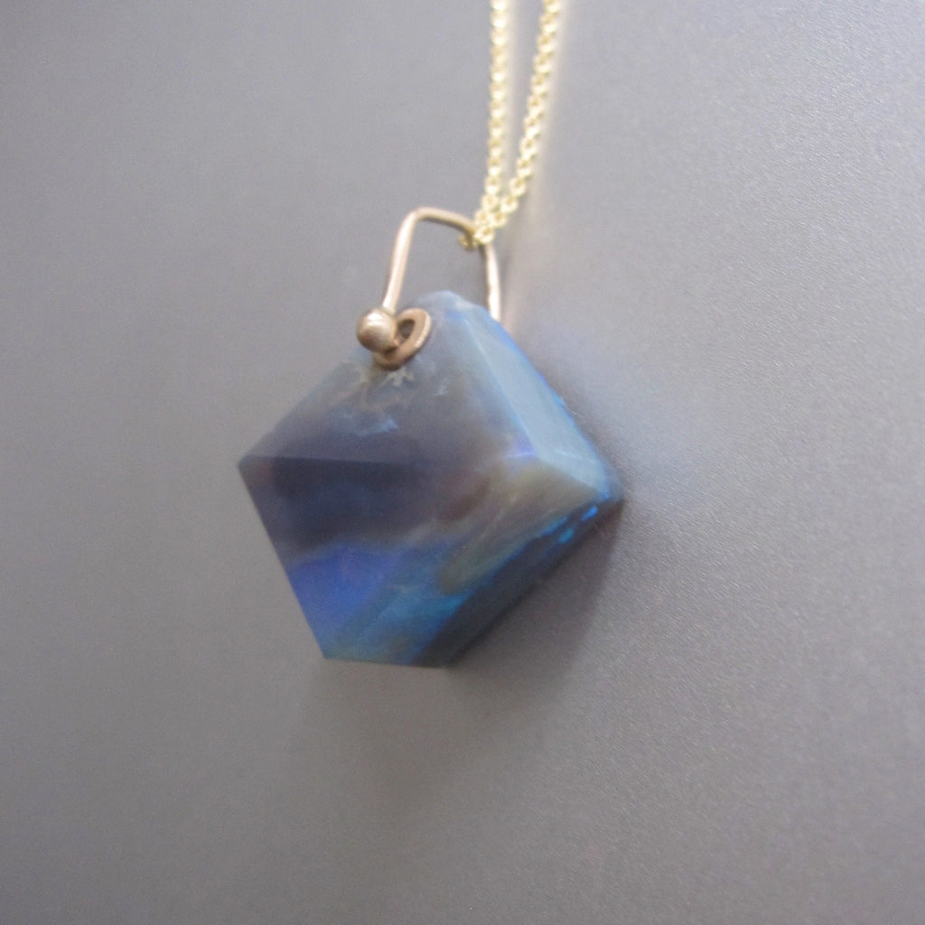 Solid Australian Opal Diamond Drop and Genuine Diamond Bead, Solid 14k Gold Necklace