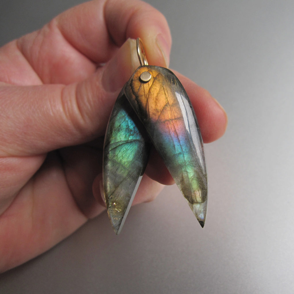 rainbow labradorite pointed drops solid 14k gold earrings6