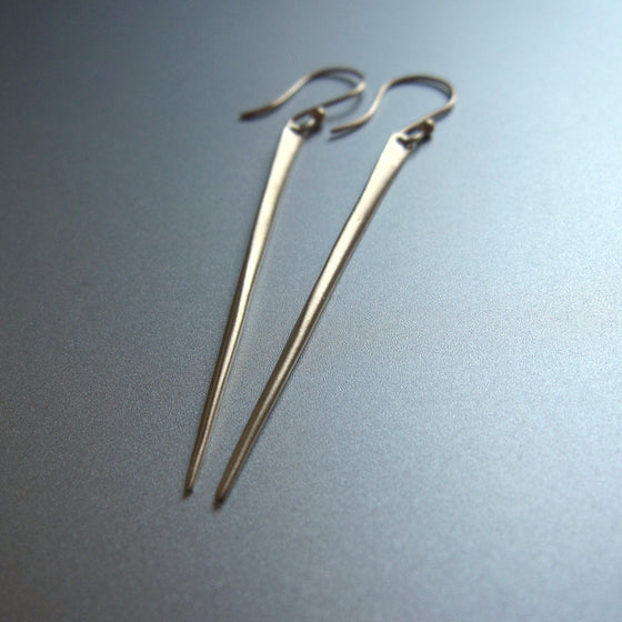 extra long 14k gold spike needle earrings